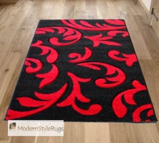   Red Swirls Floral Pattern Home Rug In Large Small and Runner   5 Sizes
