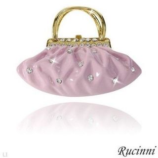Rucinni Pink Purse Brooch 14k Yellow Gold Over Silver Base White 