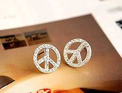 silver tone crystal peace sign stud earrings from united kingdom