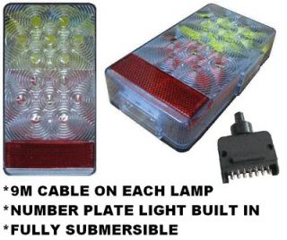 BOAT LED TRAILER LIGHT KIT 9M CABLE 1 HAS BUILT IN No PLATE LIGHT + 7 