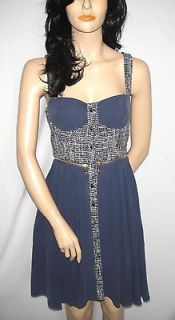 rebecca minkoff blue silk tweed bustier dress 10 $ 295