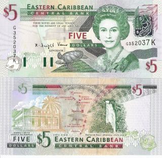 ST KITTS East Caribbean States $5 Banknote World Currency Money BILL 