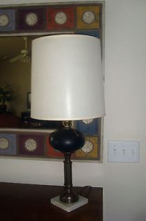 Antique Marble Base Metal & Glass Table Lamp & Shade 27.5