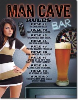 Tin Beer Bar Sign Man Cave Rules Pinup Girl Metal