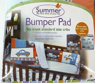Summer Transportation Reversible Crib Bumper Pad Blue Baby Nursery 