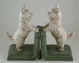   OF CAST IRON WHITE WESTIE OR SCOTTIE TERRIER STANDING DOGS BOOK ENDS