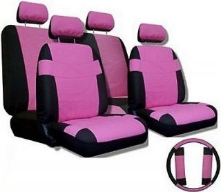 BLACK Car Seat Covers SET w/ Steering Wheel Cover & Belt Shoulder Pads 
