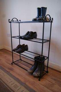 METAL handmade SHOE RACK, BOOT STAND, Vintage old IRON organiser with 