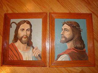 TWO VINTAGE JESUS PAINT BY NUMBER RELIGIOUS PICTURES MID CENTURY RETRO 
