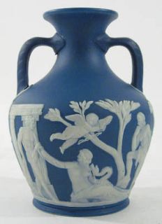 Small Antique Blue Jasperware Porcelain Copy of Portland Vase Wedgwood