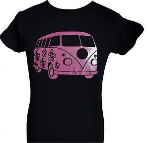 camper van kids black t shirt in pink glitter age