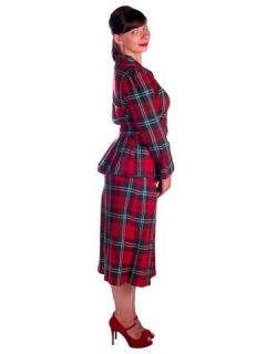Vintage Red/Green Plaid Wool Suit Ladies Early 1940s Belted 42 30 42 