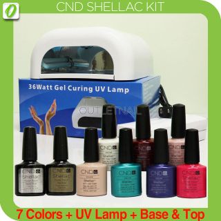 CND Shellac Nail Kit 7 Colors + Base & Top + FREE UV Lamp Gel Polish 