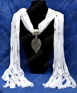 FREE shippment Scarves white Cotton Necklace with silver leaf pendant 