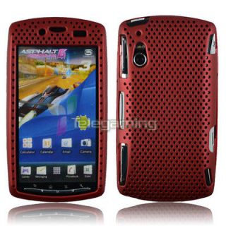 for sony ericsson xperia play red mesh rubber case hard