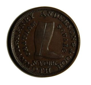 1837 Henry Anderson Boots New York NY Hard Times Token HT 219 CH AU 