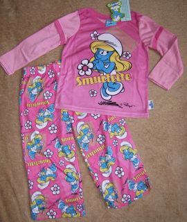 the smurfs smurfette pnk l s shirt long pajamas pjs sz 4