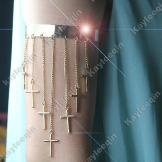 Polish Gold Multi Cross Tassels Upper Arm Cuff Armlet Armband Bracelet 