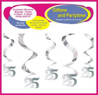 10ft x 25TH SILVER WEDDING ANNIVERSARY FOIL HANGING SWIRL DECORATIONS 