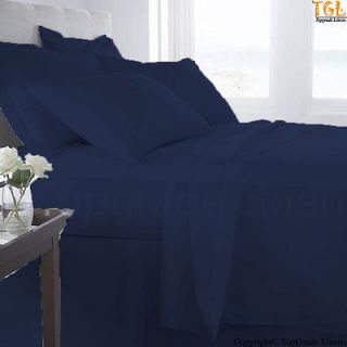   Sale Egyptian Cotton 1000TC Queen Fitted Sheet Solid   Navy Blue