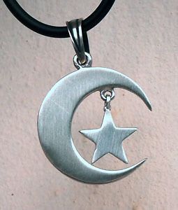 moon star amulet pewter pendant w black rubber necklace more options 