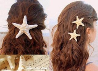 natural knobby starfish hair barrette clip band a pair