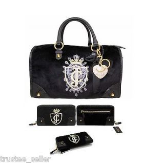   COUTURE Black Crown JC Bling Steffy Bag W/ Bow Heart Charm & Wallet