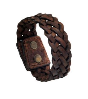   Braided Wide PU Leather Double Snap 7 Bracelet Wristband Unique Cuff