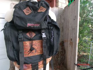 Jansport Large Black canvas & Leather Bottom & Trim Backpack