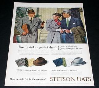 1947 OLD MAGAZINE PRINT AD, STETSON HATS, THE WHIPPET & VOUGE