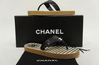 chanel cc black off white thongs sandals shoes 35 5 4 5