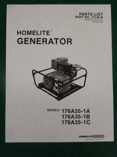 HOMELITE GENERATOR PARTS LIST MANUAL 176A35 1A 176A35 1B 176A35 1C NO 