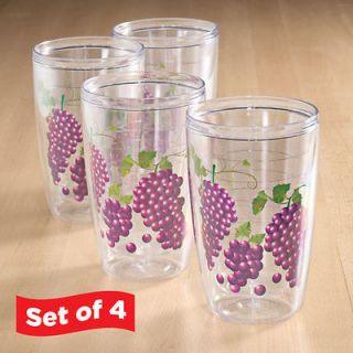 Grape Tumblers Set of 4 16 oz Double Wall Insulated Drinkware Kitchen 