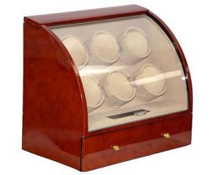 Six Automatic Watch Winder Rotator Wood Storage Box Case Brown 