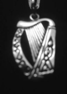 Sterling Silver Celtic Harp Necklace Pendant Irish Made Music chain 