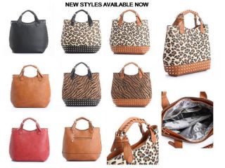   Designer Studded Zebra Leopard Animal Print Tote Hobo Shopper Handbag
