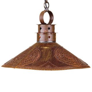 primitive rusty tin TAVERN shade ceiling light w /punched design