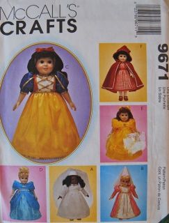McCalls 9671 18 Doll Pattern Storybook Costumes Snow White Cinderella