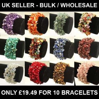 wholesale bulk 10 x wide gemstone beaded stretch bracelets 10