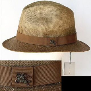 BURBERRY New Womens Straw Fedora Trilby Hat size S Sun Summer 