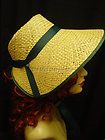 Victorian Dickens style straw bonnet with huntetr green trim MADE IN 