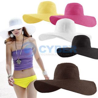 Lady Wide Large Brim Floppy Summer Beach Straw Wire Derby Hat Cap