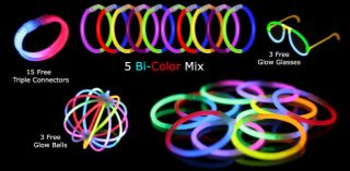 300 8” Premium Glow Stick Bracelets (bi colored, +glow glasses and 