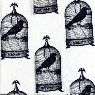 vintage french birdcage black bird white Muslin ribbon handmade 2.75 