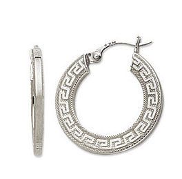 25mm1 3D Greek Key Hoop Earrings Real 925 Sterling Silver 