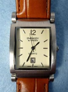 EMBASSY by GRUEN / DATE / STAINLESS CASE / CROCODILE TEXTURED BAND 