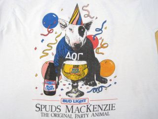 PARTY ANIMAL 80s vintage SPUDS MacKENZIE dog BUD LIGHT BEER T SHIRT 