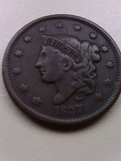 1837 Large CENT Coronet HeadVery Fine specimen a Rare Coin REDUCED 