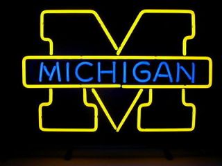 NEW NCAA MICHIGAN WOLVERINES REAL NEON LIGHT BEER SIGN WITH FREE 