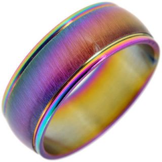 Colorful Stainless Steel Tiger Eye Textured Vertical Matte Band Ring 
